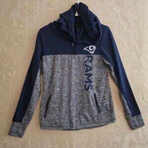NFL Team Apparel Women’s Los Angeles Rams Hoodie Pullover (M) Navy Gray Long 357